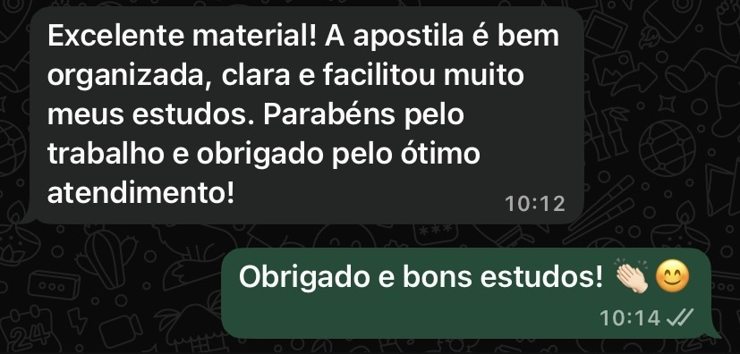 Aluno elogia a apostila bem organizada e o atendimento