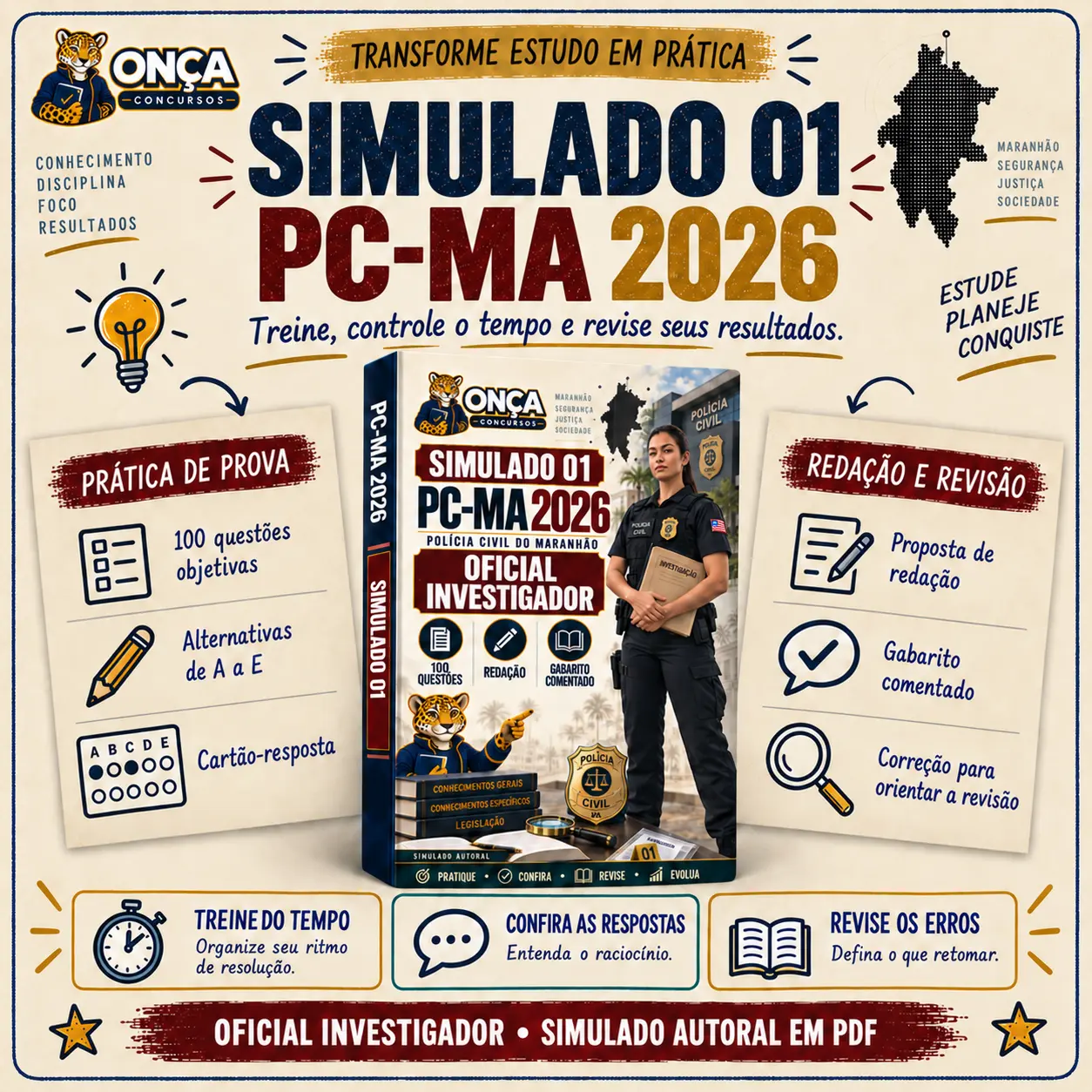 Simulado 01 PC-MA 2026 para Oficial Investigador de Polícia
