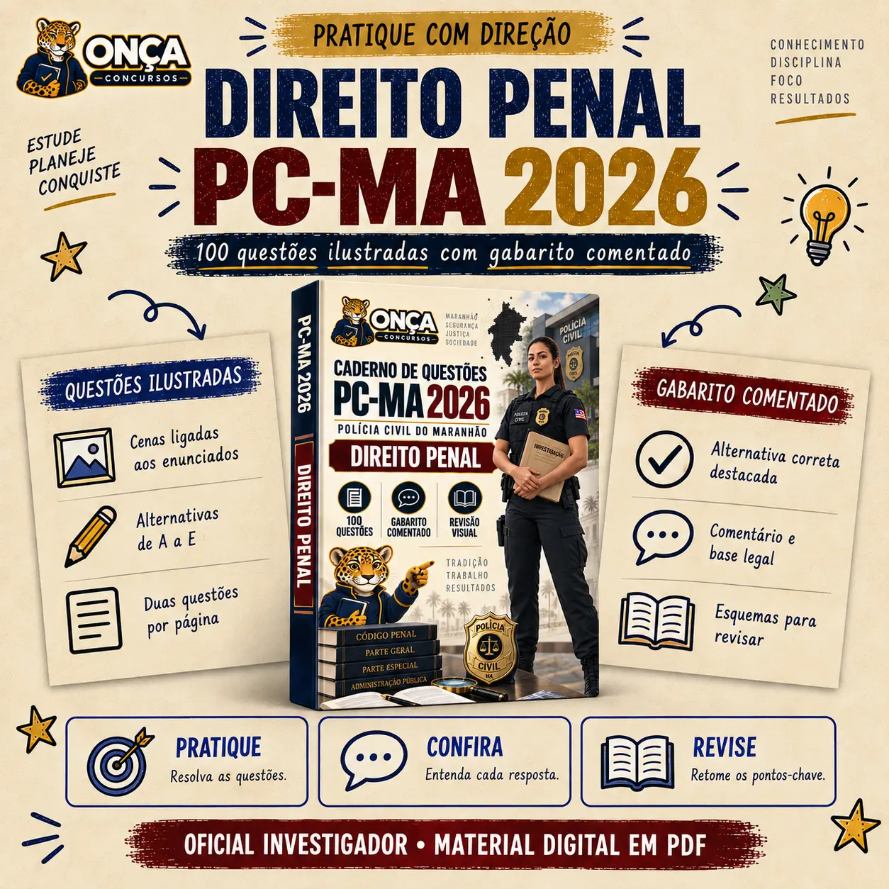 Caderno de questões PC-MA 2026 de Direito Penal com gabarito comentado