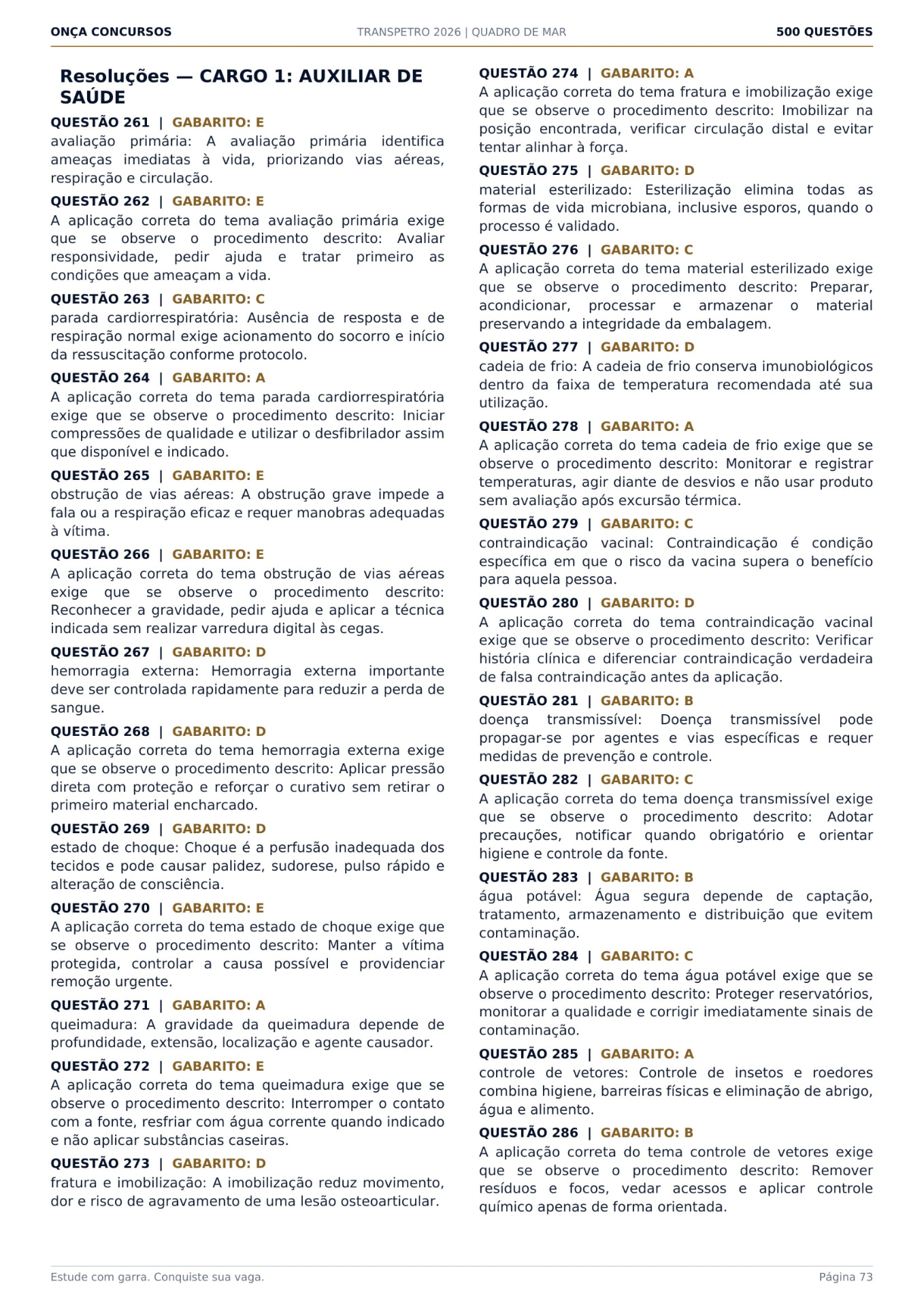 Página do gabarito com resoluções comentadas das questões