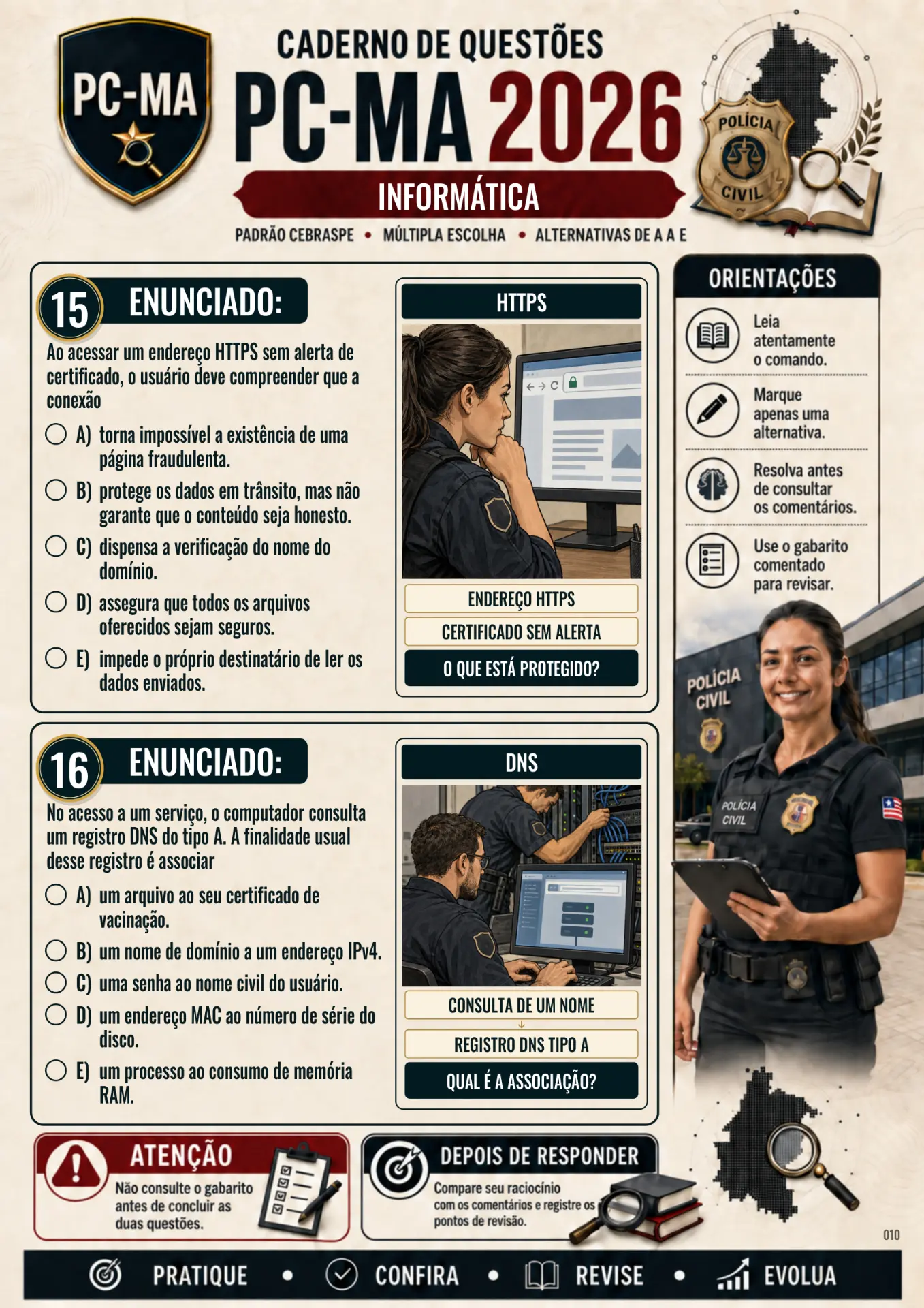Página de amostra do caderno de Informática PC-MA 2026